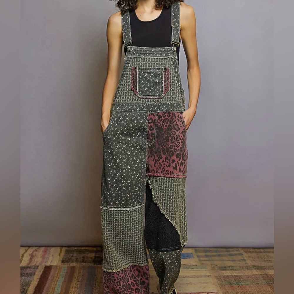 NEW 48 hr : POL bestseller “The MeMe”Wide-Leg patchwork Overalls
